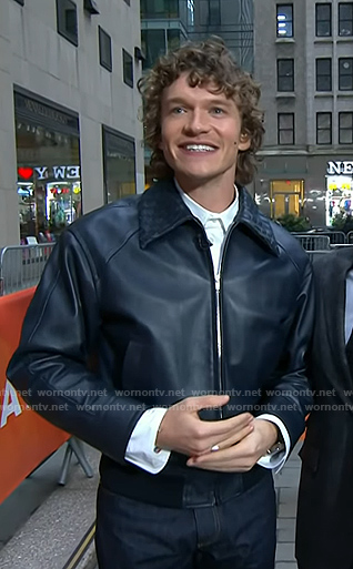 Connor Storrie’s navy leather jacket and jeans on Today