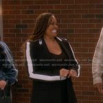 Regina’s black side stripe blazer and pants on The Upshaws
