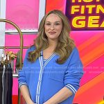 Jacqueline’s blue contrast trim cardigan and mini skirt on Today