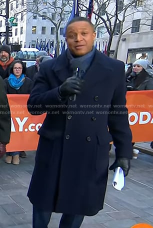 Craig’s navy double breasted coat on Today