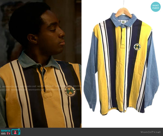Cross Colours Vintage Striped Rugby Polo worn by Lucas (Caleb McLaughlin) on Stranger Things