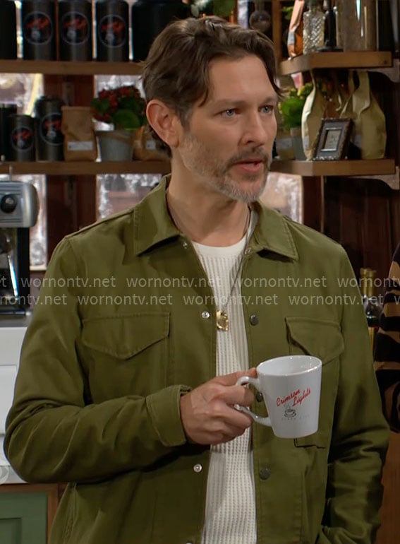 Daniel’s green shirt jacket on The Young and the Restless