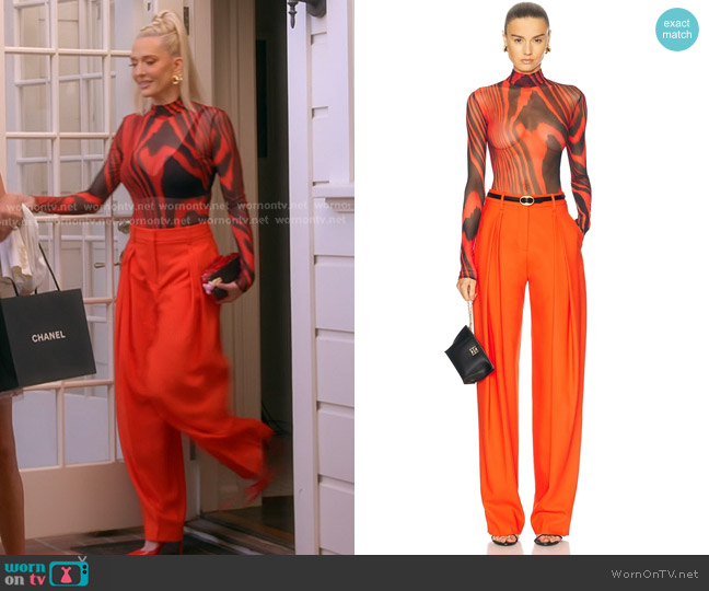 David Koma Printed Mesh Bodysuit in Red and Black worn by Erika Jayne on The Real Housewives of Beverly Hills