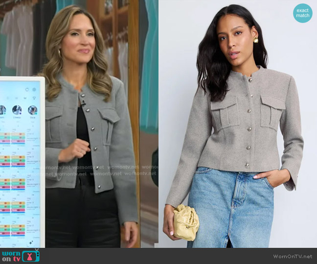 Derek Lam 10 Crosby Pocket Detail Button Up Jacket in Grey worn by Rhiannon Ally on Good Morning America