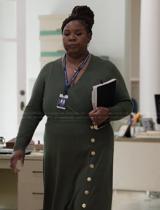 Dia’s green knit sweater dress on Abbott Elementary