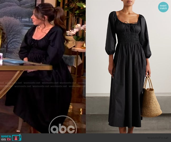 Doen Quintessa tie-detailed shirred organic cotton-poplin midi dress worn by Alyssa Farah Griffin on The View