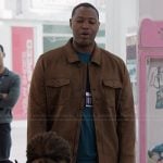 Dominic’s brown suede jacket on Abbott Elementary
