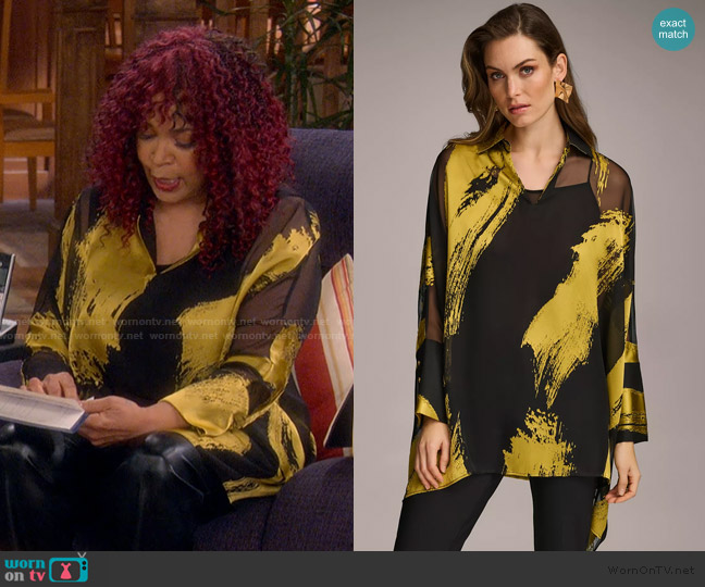 Donna Karan Metallic Print Tunic worn by Althea (Kym Whitley) on The Upshaws
