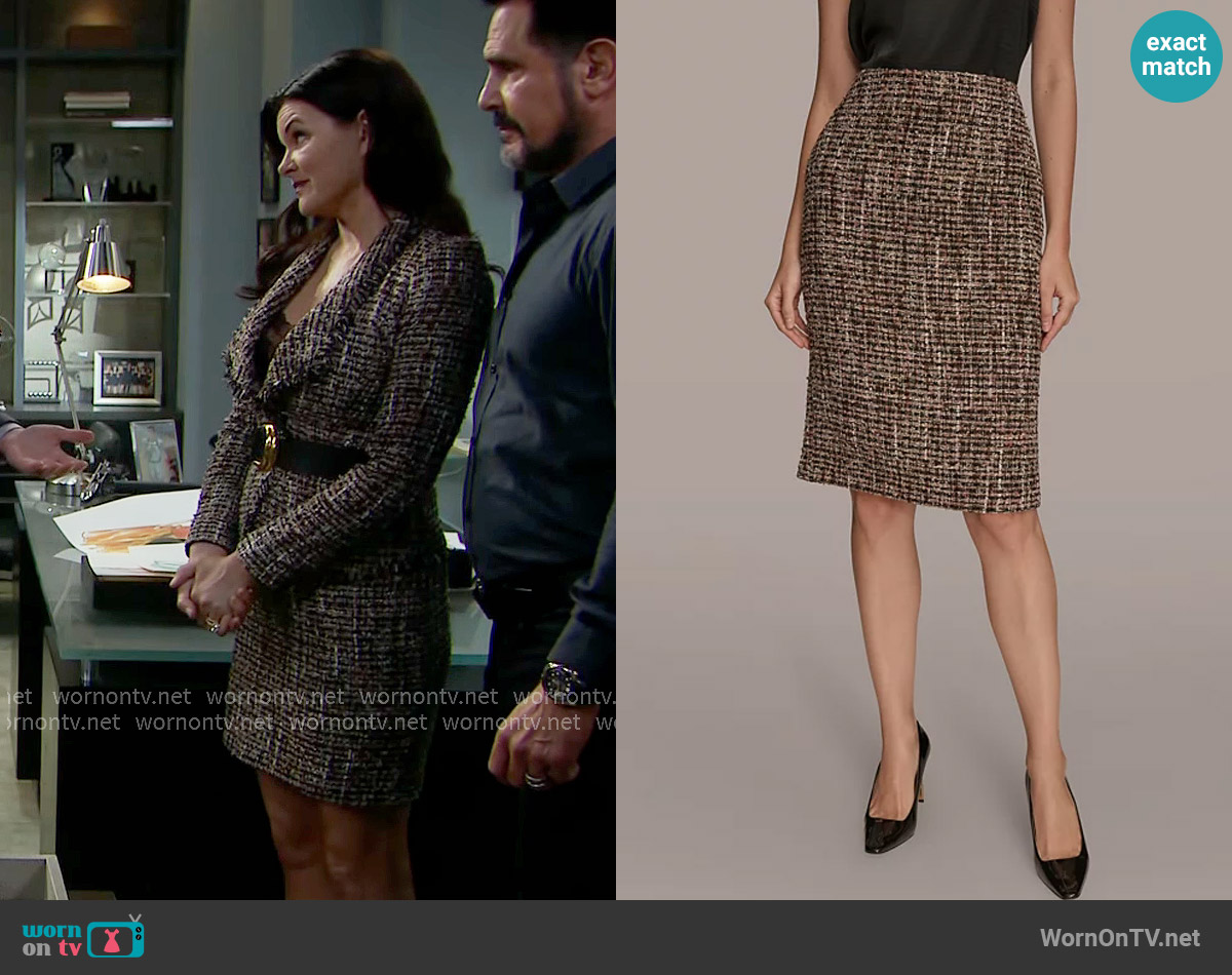 Donna Karan Tweed Midi Pencil Skirt worn by Katie Logan (Heather Tom) on The Bold and the Beautiful