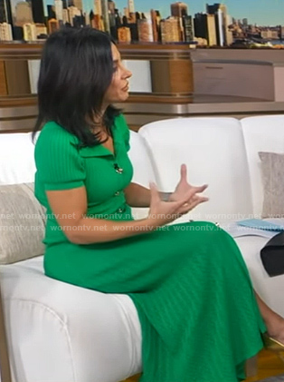 Dr. Tara Narula’s green knit button front dress on Good Morning America