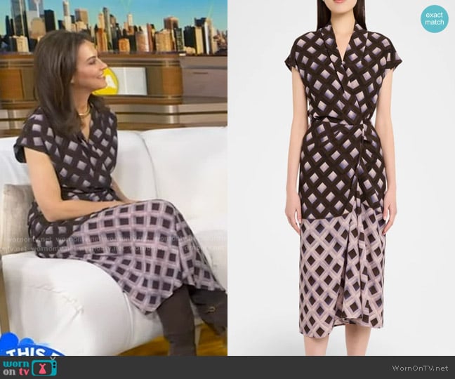 Dries Van Noten Dilian Abstract-Print Draped Midi Dress worn by Jennifer Wallance on Good Morning America