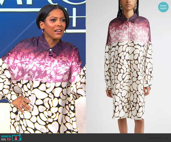 Dries Van Noten Mixed Print Oversize Silk Shirtdress worn by Tamron Hall on Tamron Hall Show