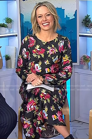 Dylan’s black floral midi dress on Today