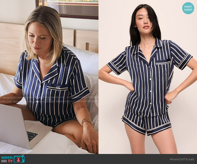 Eberjey Inez Washable Silk Printed Short PJ Set worn by Amanda Frances on The Real Housewives of Beverly Hills