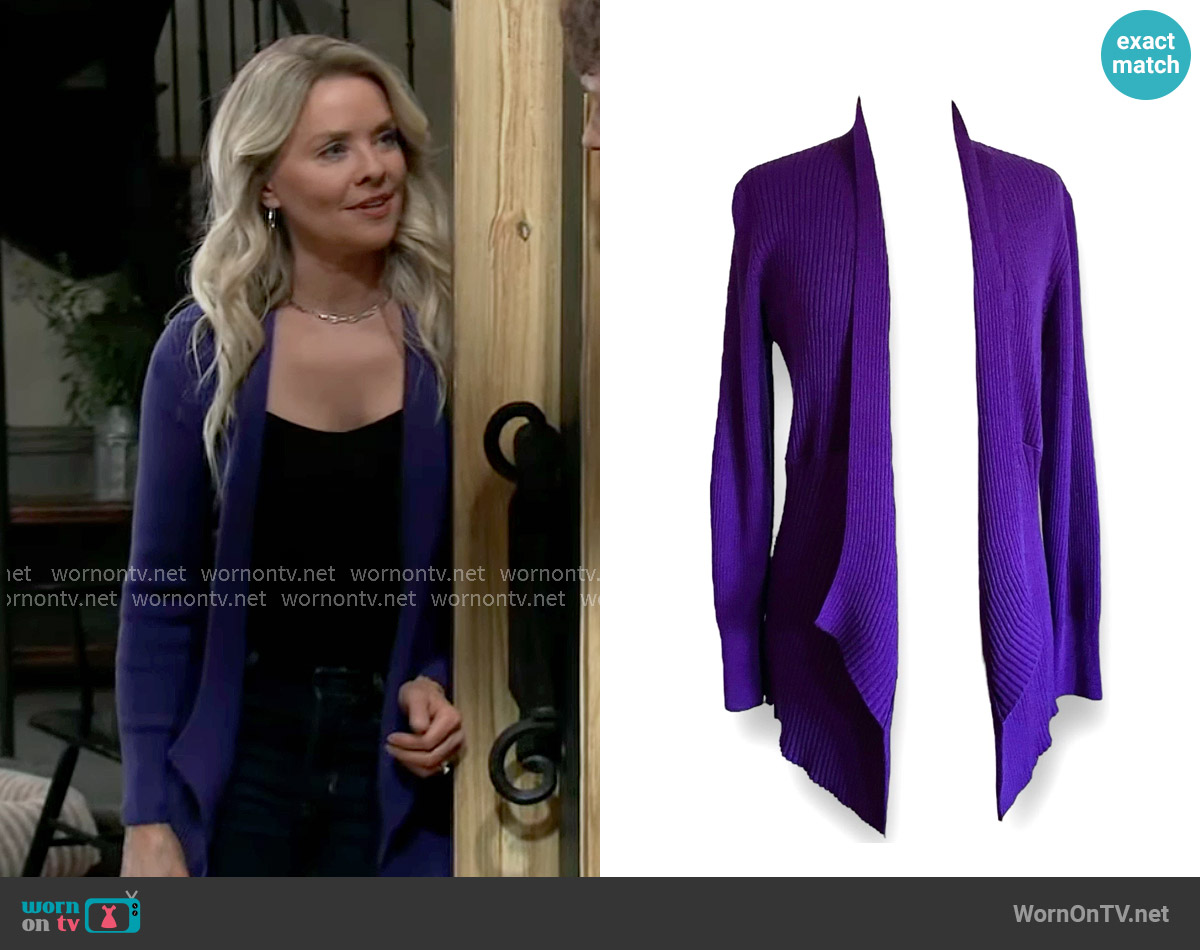 Eileen Fisher Merino Wool Ribbed Knit Open Front Cardigan worn by Felicia Scorpio (Kristina Wagner) on General Hospital