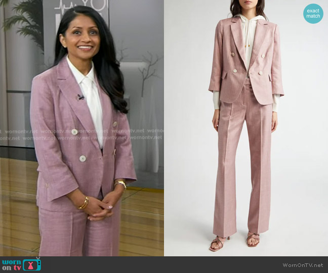 Eleventy Crop Double Breasted Virgin Wool, Silk & Linen Blazer worn by Tanvi Patel on Good Morning America