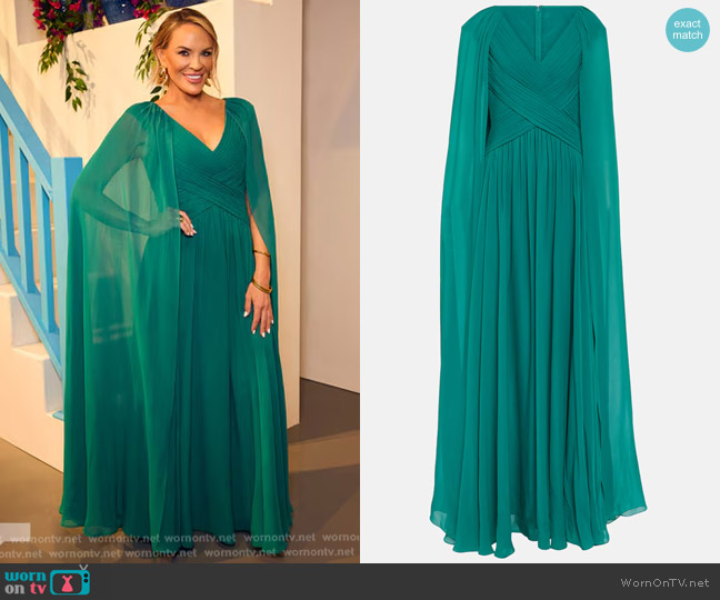 Elie Saab Caped Silk-blend Gown worn by Heather Gay on The Real Housewives of Salt Lake City