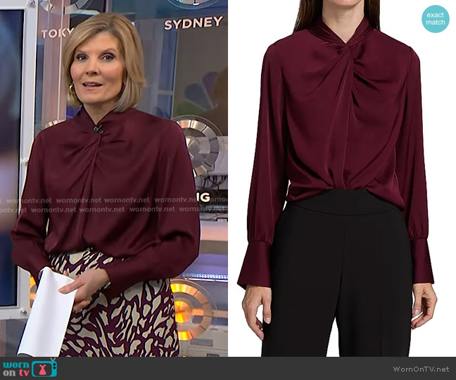 Elie Tahari Lola Silk-Blend Blouse in Noir Berry worn by Kate Snow on NBC News Daily