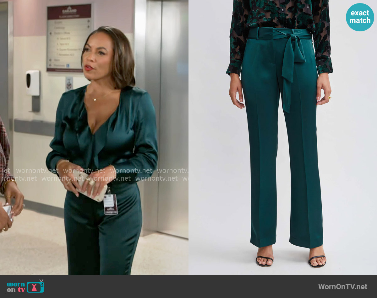 Elie Tahari Satin Fit & Flare Sash Pant worn by Nicole Dupree Richardson (Daphnee Duplaix) on Beyond the Gates