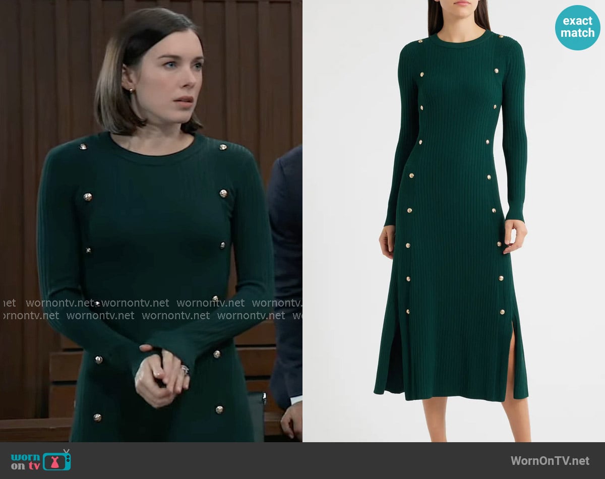 Elie Tahari Tamara Dress in Deep Forest worn by Willow Tait (Katelyn MacMullen) on General Hospital