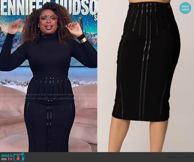 Elisabetta Franchi Patent-panelled skirt worn by Jennifer Hudson on The Jennifer Hudson Show