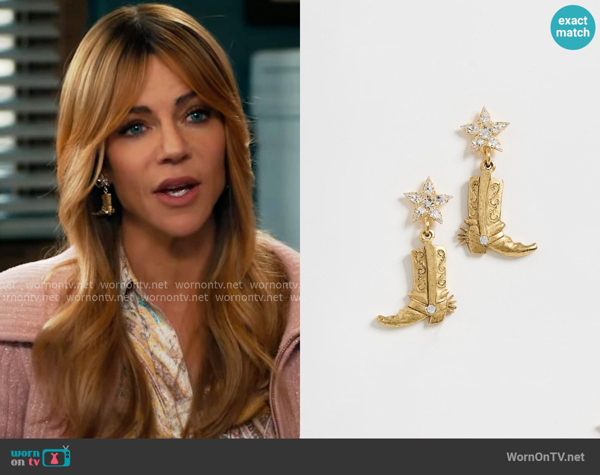 Elizabeth Cole These Boots Were Made for Walking Earrings worn by Morgan Gillory (Kaitlin Olson) on High Potential