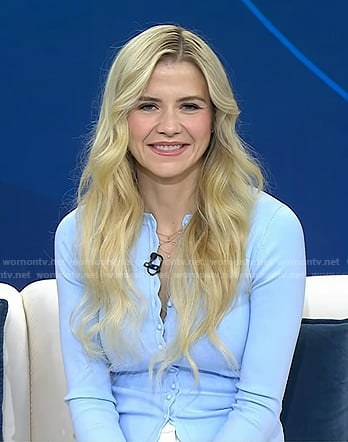 Elizabeth Smart’s light blue scalloped cardigan on Today