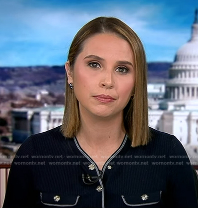 Elizabeth’s navy contrast trim cardigan on Good Morning America