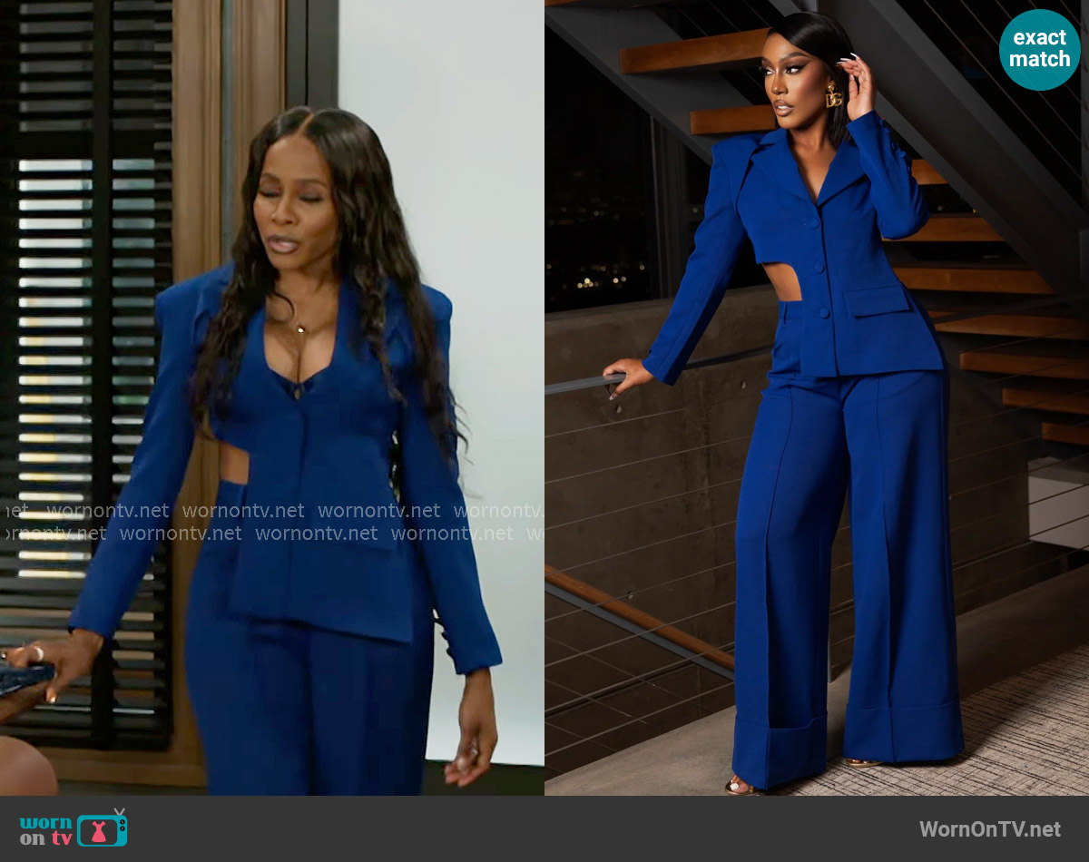 Ellaé Lisqué Take Charge Blue Open Back Suit worn by Hayley Lawson (Marquita Goings) on Beyond the Gates