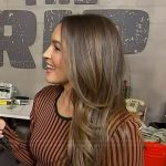 Emily’s brown striped dress on Access Hollywood