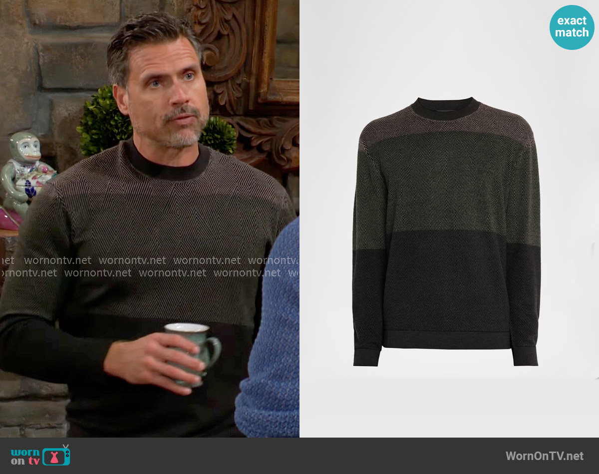 Emporio Armani Colorblock Geo Knit Crewneck Sweater worn by Nick Newman (Joshua Morrow) on The Young and the Restless