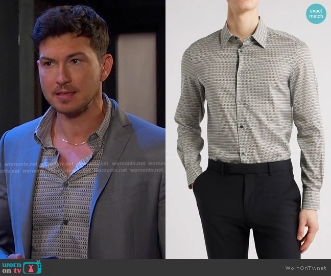 Emporio Armani Regular Fit Geometric Print Stretch Cotton Button-Up Shirt worn by Alexander Kiriakis (Robert Scott Wilson) on Days of our Lives