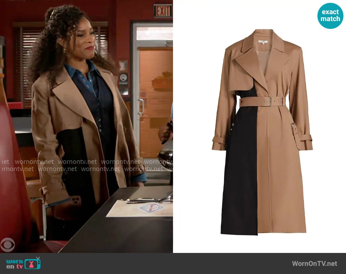 Et Ochs Ryder Colorblocked Cotton Trench Coat worn by Naomi Hamilton Hawthorne (Arielle Prepetit) on Beyond the Gates