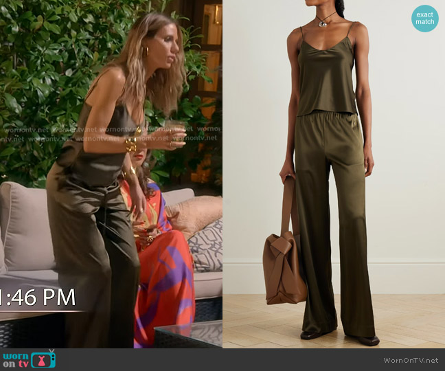 Éterne Mila Silk-blend Satin Camisole in Army Green worn by Dorit Kemsley on The Real Housewives of Beverly Hills