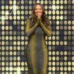 Evelyn Lozada’s snakeskin print mesh dress on Tamron Hall Show