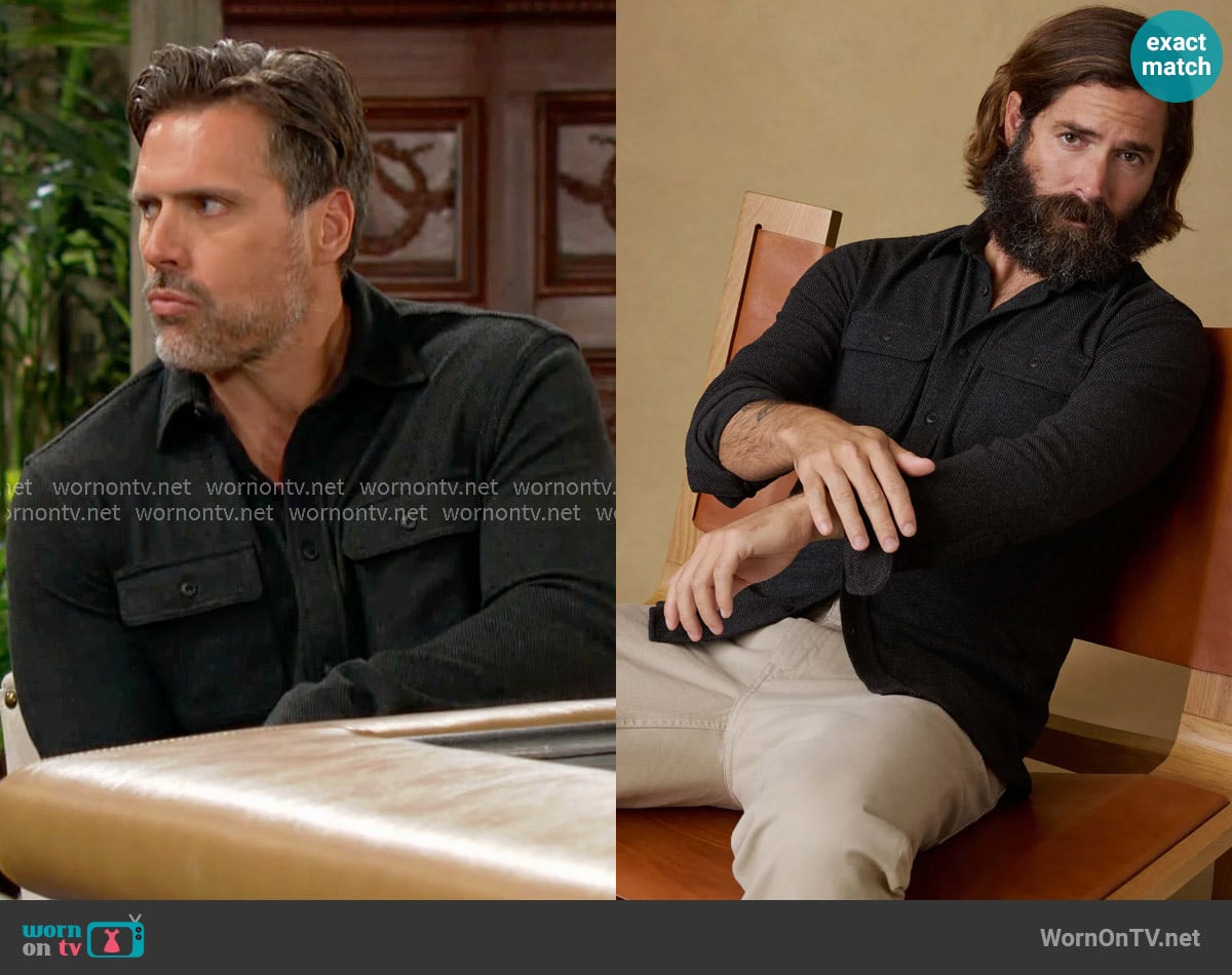 Faherty Legend Sweater Shirt - Heathered Black Twill worn by Nick Newman (Joshua Morrow) on The Young and the Restless