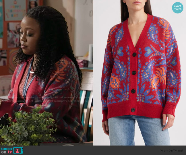 FARM Rio Luang Paisley Cardigan worn by Janine Teagues (Quinta Brunson) on Abbott Elementary