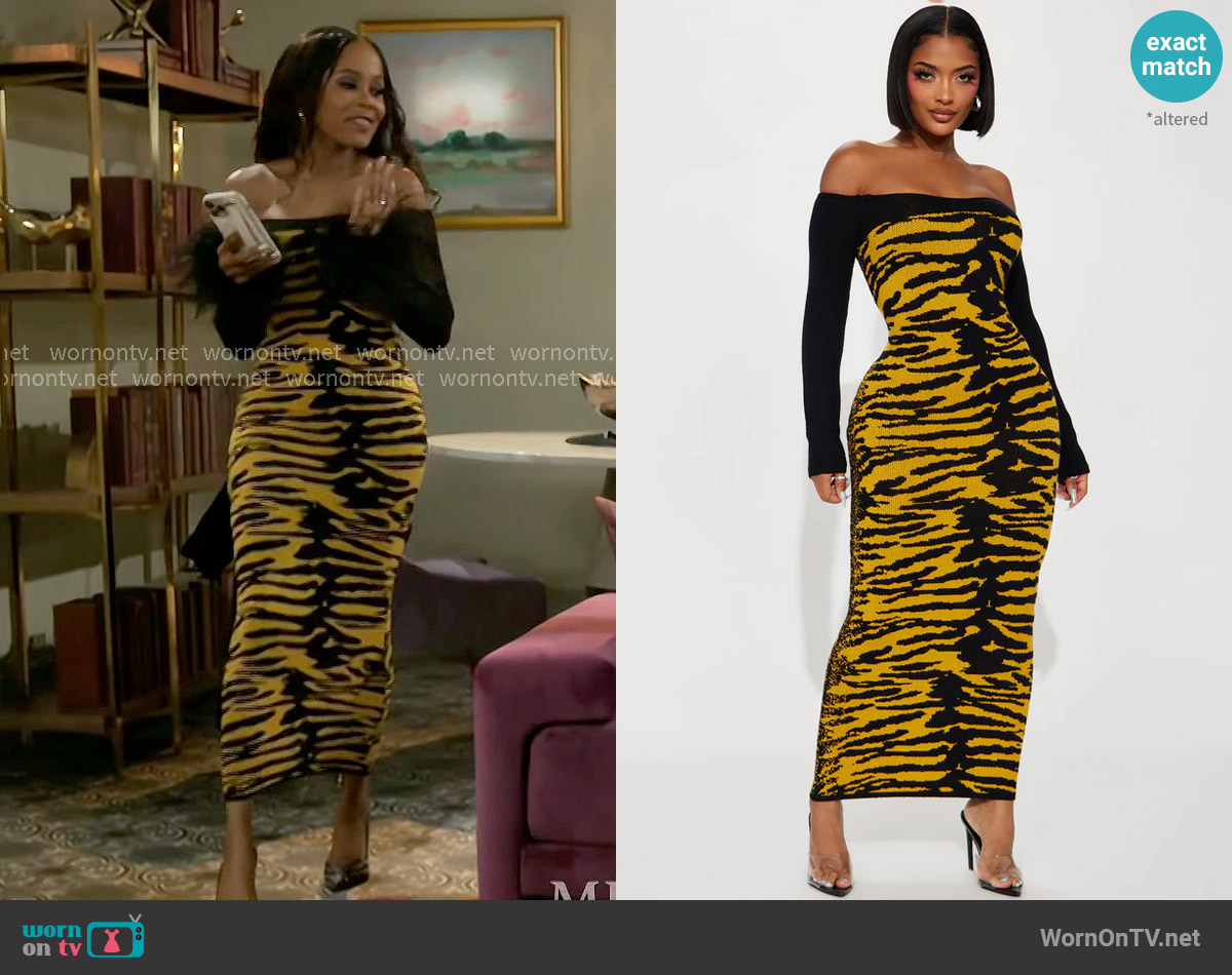 Fashion Nova Queen Of The Jungle Sweater Maxi Dress worn by Hayley Lawson (Marquita Goings) on Beyond the Gates