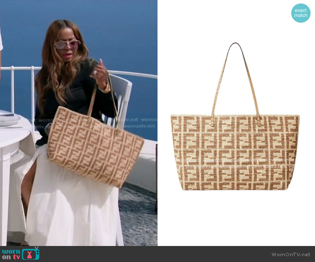 Fendi Large Raffia Tote in beige worn by Mary Cosby on The Real Housewives of Salt Lake City