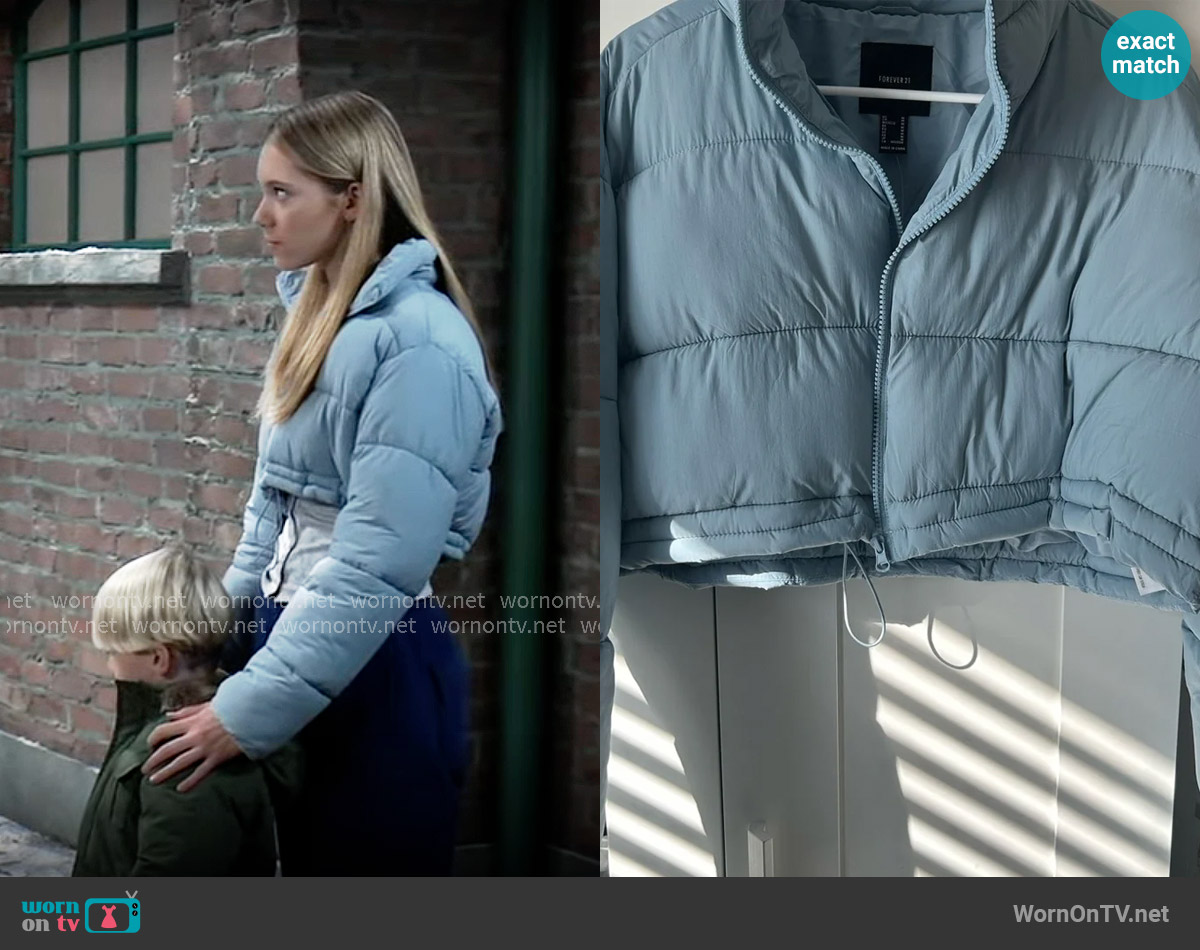 Forever 21 Cropped Puffer Jacket worn by Charlotte Cassadine (Bluesy Burke) on General Hospital