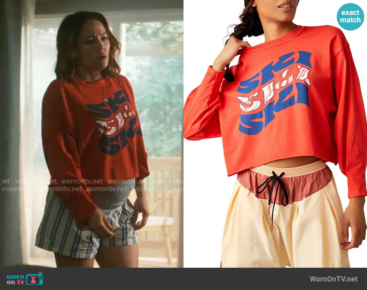 Free People Inspire Long Sleeve Cotton Graphic T-Shirt worn by Angie Polaski (Erika Christensen) on Will Trent