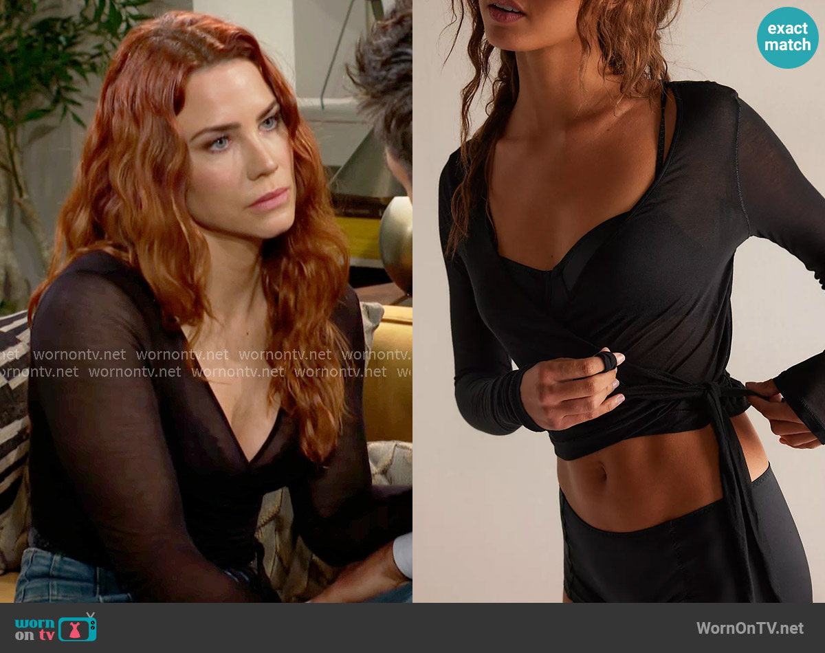 Free People On Air Wrap Cardi in Black worn by Sally Spectra (Courtney Hope) on The Young and the Restless