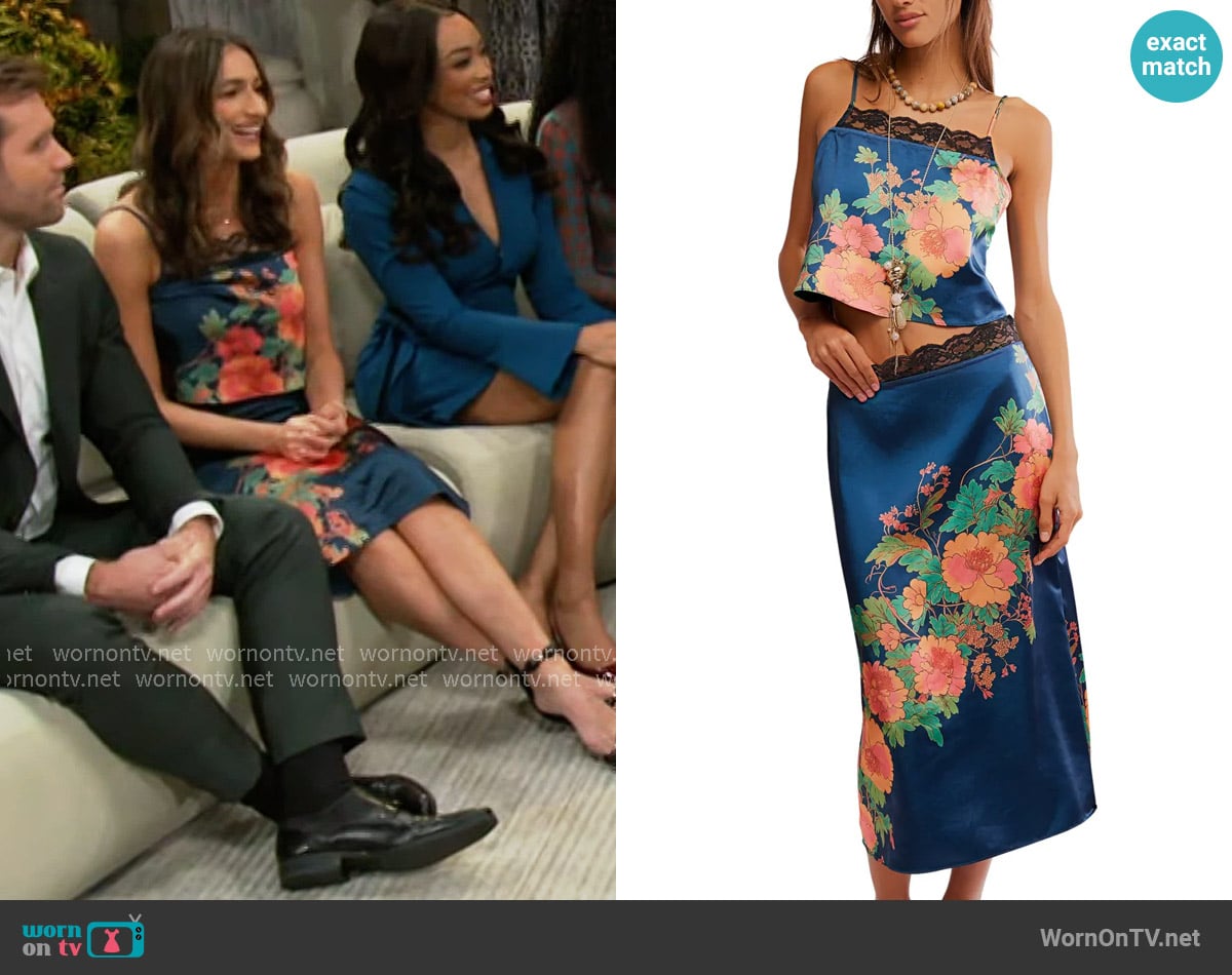 Free People Salvatore Floral Lace Trim Camisole & Midi Skirt Set in Reflecting Pond Combo worn by Ashley Morgan (Jen Jacob) on Beyond the Gates