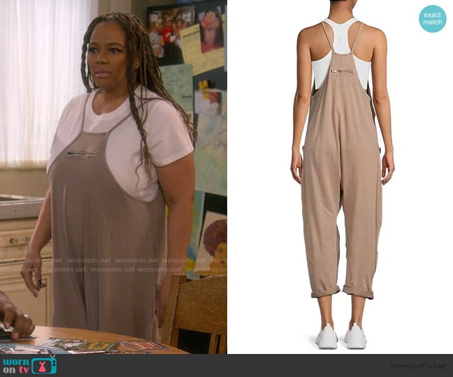 Free People Sleeveless Scoop Neck Ankle Length Patch Pocket Hot Shot Onesie worn by Regina Upshaw (Kim Fields) on The Upshaws