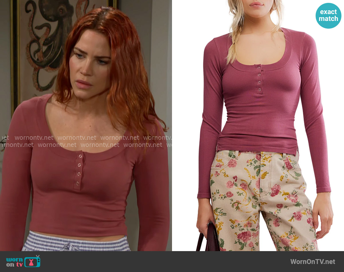 Free People Wide Awake Layering Top in Crushed Berry worn by Sally Spectra (Courtney Hope) on The Young and the Restless