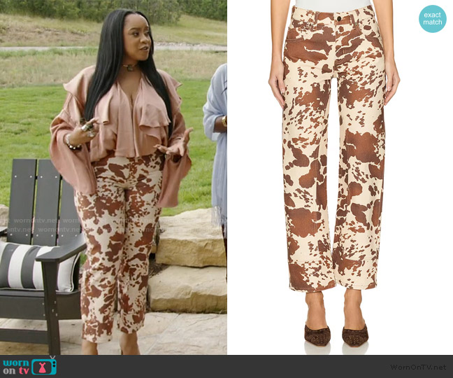 Free People x We The Free Risk Taker Printed Wide Leg Jeans worn by Angel Massie on The Real Housewives of Potomac