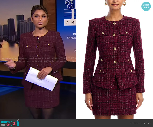 Generation Love Havana Tweed Jacket in Malbec Multi worn by Jericka Duncan on CBS Evening News