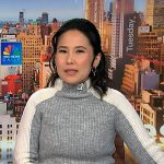 Vicky’s grey and white ribbed sweater on NBC News Daily