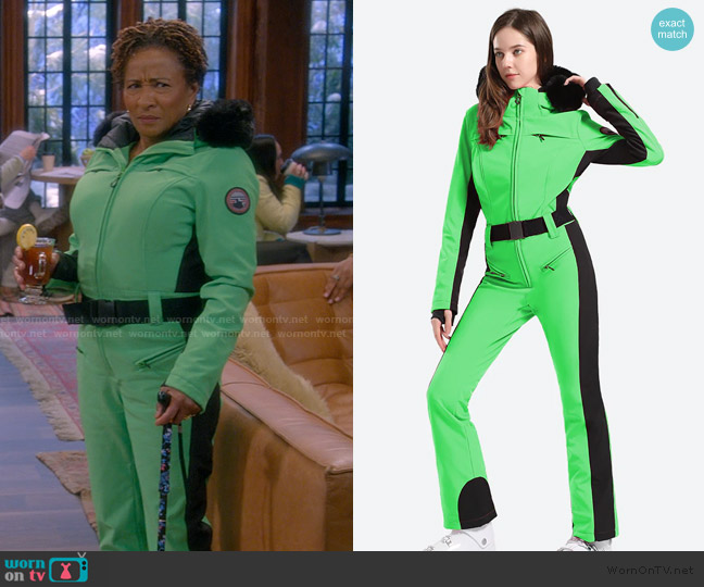 Gsou Snow Minimalist Faux Fur Blue Down One-piece Ski Suits worn by Regina Upshaw (Kim Fields) on The Upshaws