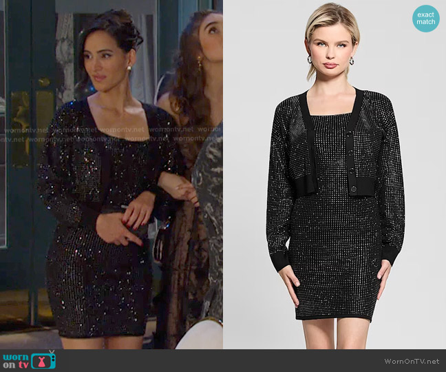 Guess Khloe Rhinestone Sweater Dress worn by Gabi Hernandez (Cherie Jimenez) on Days of our Lives